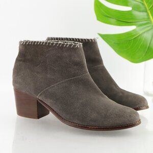 Toms Womens Leila Boots Size 8.5 Taupe Gray Suede Booties Block Heel Comfy Boho